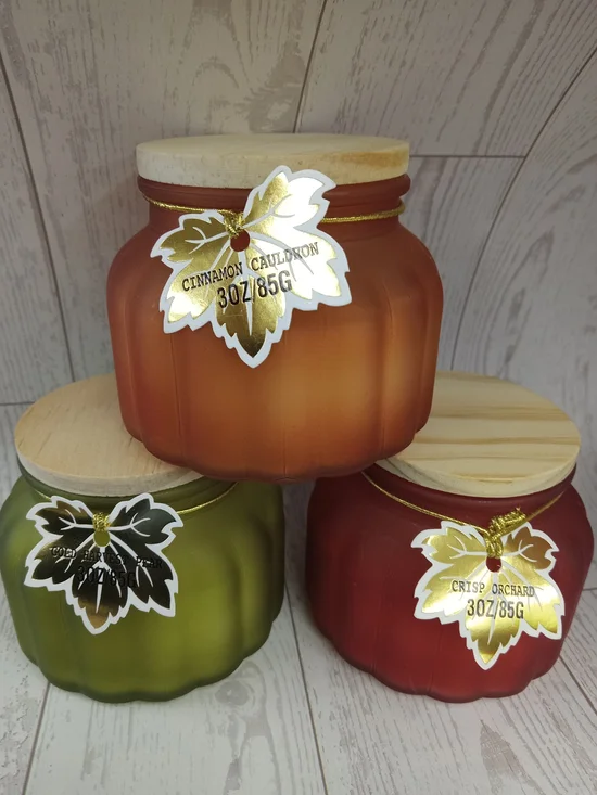 Glass Pumpkin Jar Candle - Amber, Green, Red