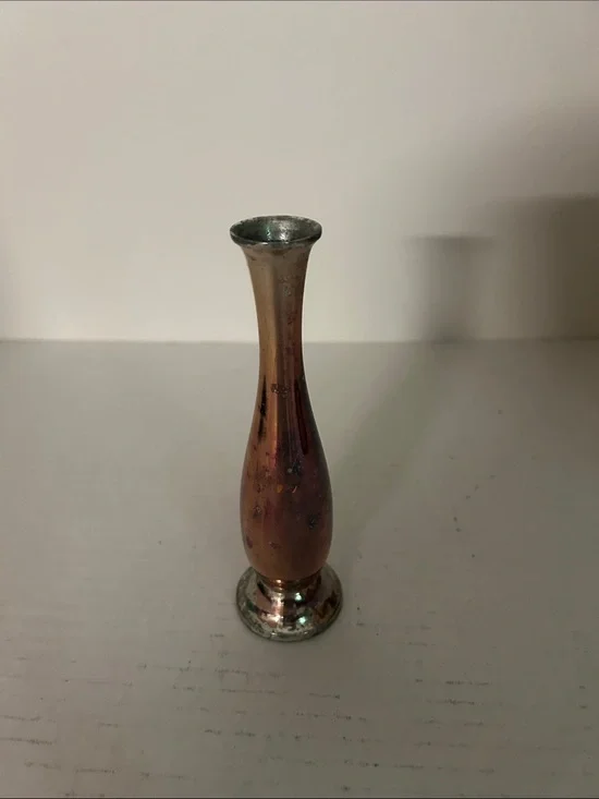 Vintage Mirrored Mercury Glass Bud Vase - Bronze Tone Minitaure Bud Vase