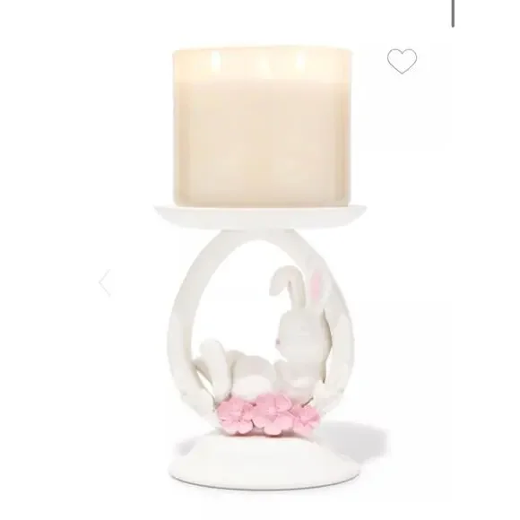 NEW Bath & Body Works White Glitter‎ Bunny Ring Pedestal 3-Wick Candle Holder
