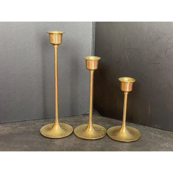 3 Vintage Solid Brass Candlestick Candle Holders Gold‎ Tone Brass 4.5