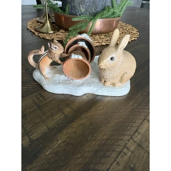 Vtg‎ Hallmark Sketchbook Marjolein Bastin Candle Holder Holiday Rabbit Chipmunk