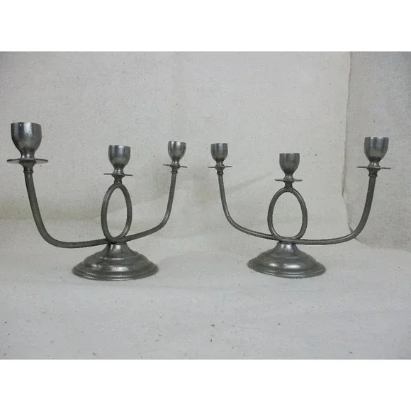 Plymouth‎ Pewter candelabra three arm USA model #84013 Candle holder Anniversary
