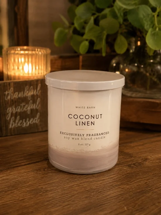 White Barn Coconut Linen Candle - Cream & Light Taupe
