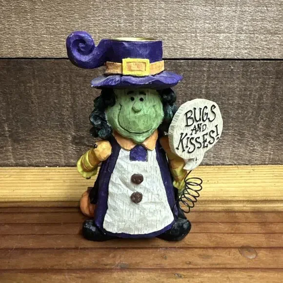 Halloween Witch Taper Candlestick Holder Figurine 