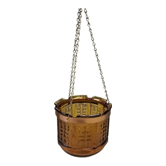 Vintage 1970's Princess House Amber Glass Hanging Planter Candle Holder