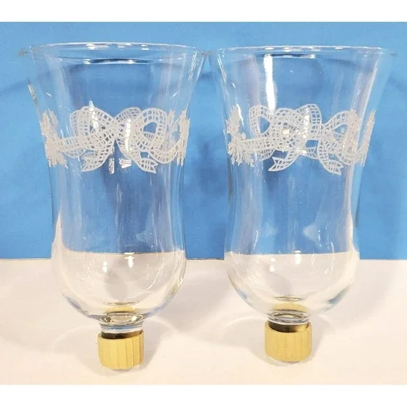 Votive Cups Peg Candle Cups  Etched Ribbon Bows Homco Home Interiors Qty 2
