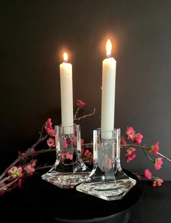Joseph Riedel crystal candlestick holders set of 2 MCM vintage lead crystal 4