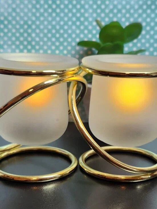 Vintage 1990s PartyLite Gemini Votive Frosted Glass Candle Holders