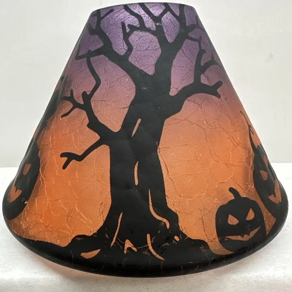 Yankee Candle Crackle Glass Halloween Shade Purple Orange Spooky Woods Pumpkin