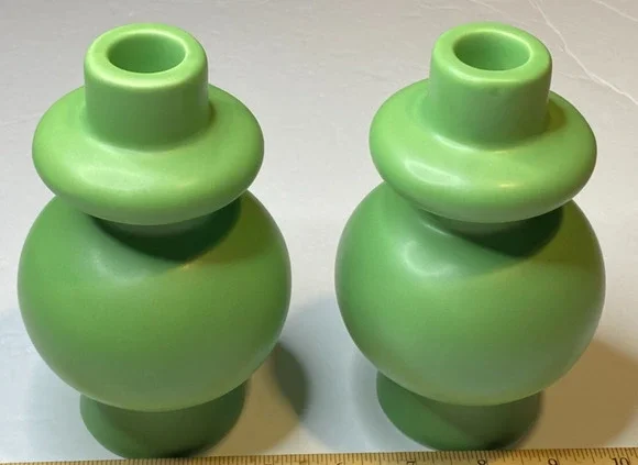 Pair of Modern Matte Green Ceramic Candle Holders Taper Candlestick