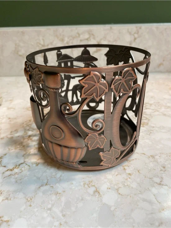 Bath & Body Works 3‑Wick Candle Holder Sleeve – Brown Scenic Metal Design
