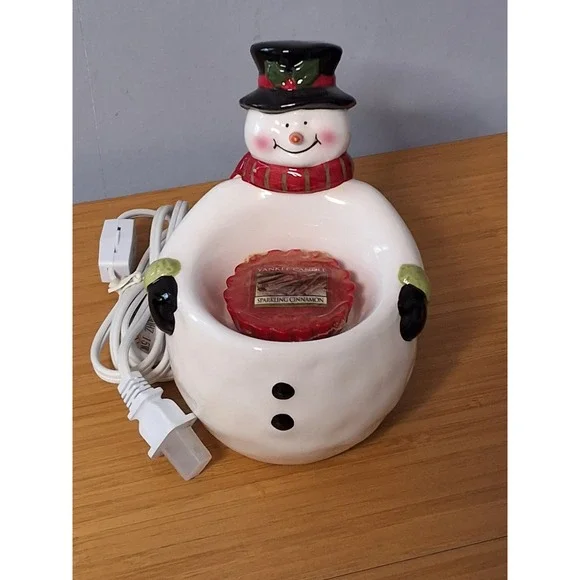 Yankee Candle Electric Snowman Wax Melt Warmer Ceramic Christmas Holiday Works!