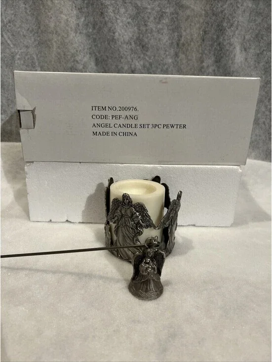 Angel candles set three-piece pewter