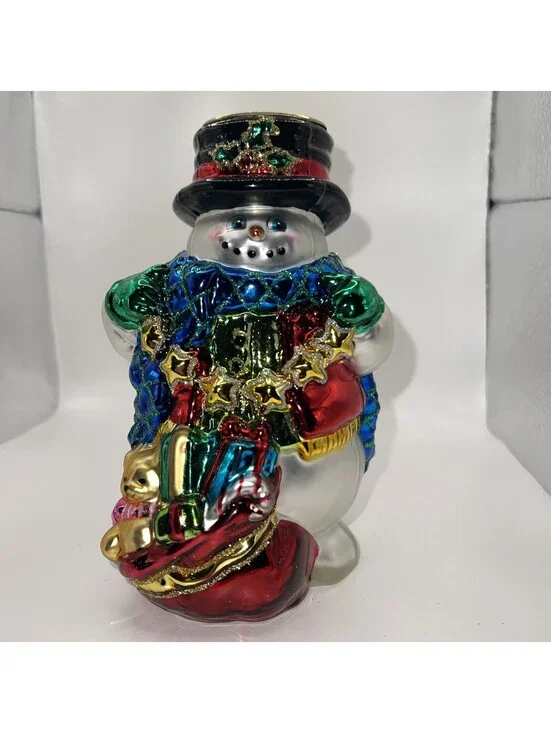 Vintage Snowman Candle Holder Glass Mercury