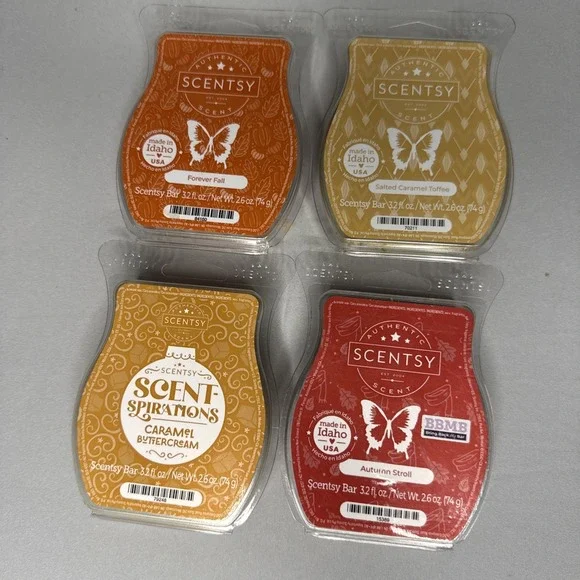 Scentsy Wax Bars Forever Fall Salted Caramel Buttercream Autumn Stroll ~Lot Of 4