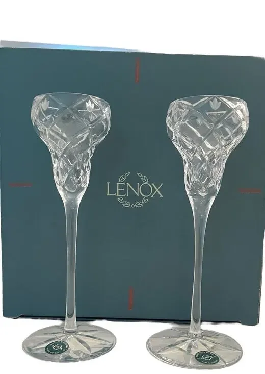 NEW VTG Lenox Crystal Candlestick Set Savannah Collection Slovenia 8
