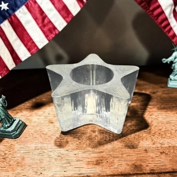 Indiana Glass Star Shaped Candle Holder, Lancaster Colony Co., Textured‎ Design