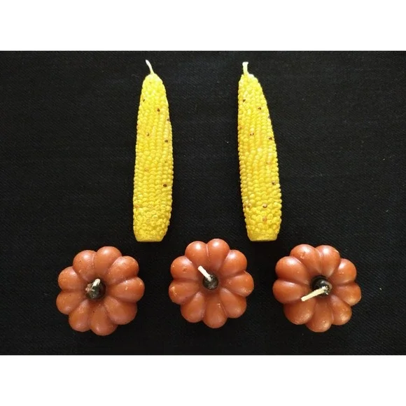 Thanksgiving Corn Cob & Mini‎ Pumpkin Candles Lot/5 Decorative Yellow Orange New