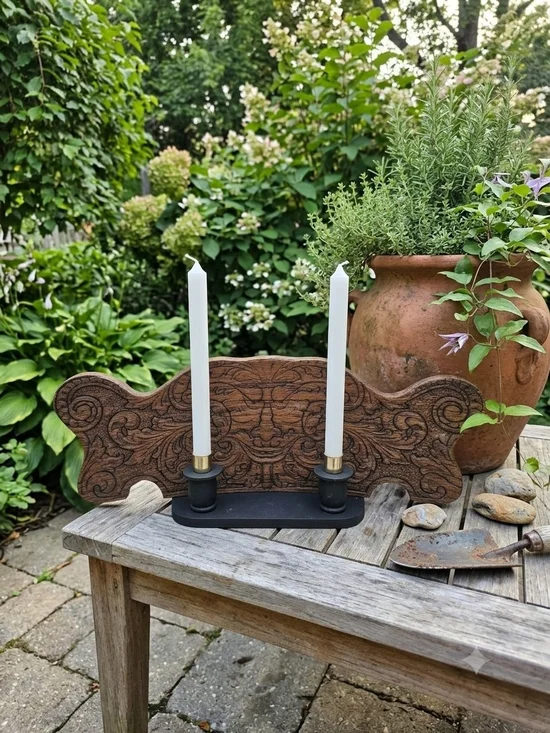 Wooden candle holder Vintage European folk art or Spanish/Gothic revival