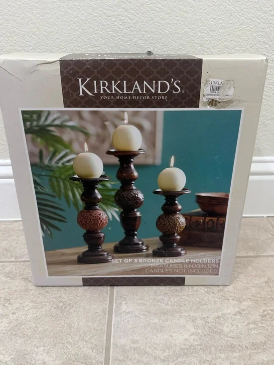 Kirklands Bronze Decorative Candle Holders Set Brown