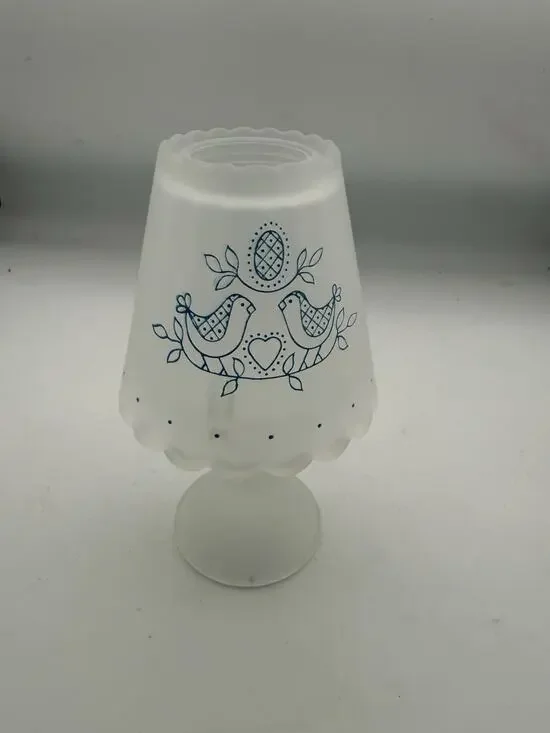 Vtg Fairy Lamp Frosted Glass Candle Holder Blue Birds Cottage Core Dutch FREE SH