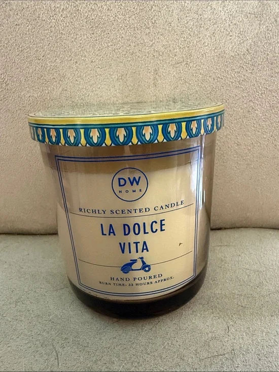 DW Home La Dolce Vita Scented Candle - Cream with Blue Accents