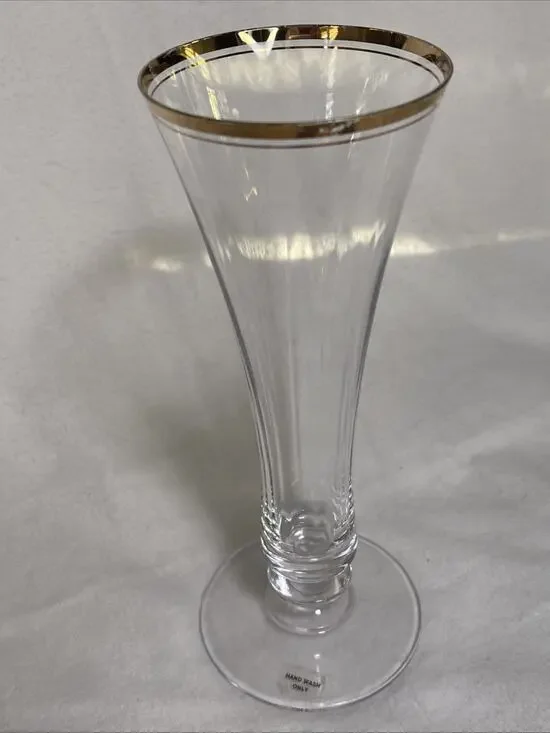 Mikasa Jamestown Crystal Flower Vase Gold Trim Rim 8 5/8