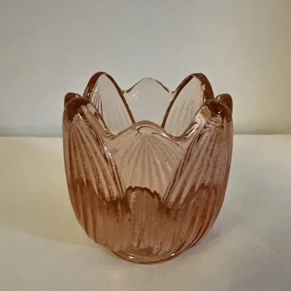 Vintage Fenton Glass Tulip Votive Candle Holder Pink 3
