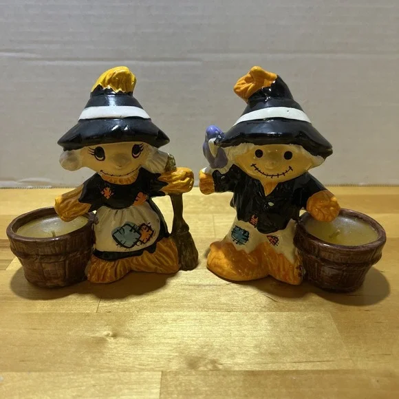 Vintage Pilgrim Scarecrow Candleholders Made By Lego Taiwan