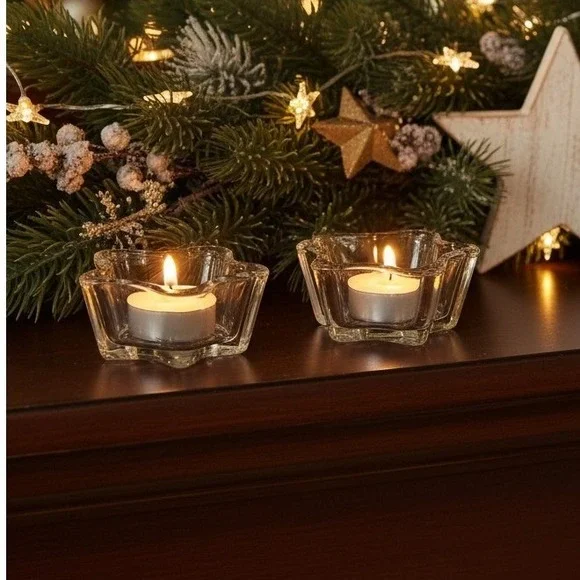 Anchor Hocking Six‎ Point Star Candlestick Holders, Set of 2, Vintage Votive