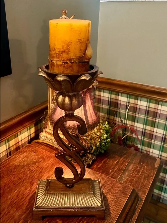 Magnolia Gold Metal Scroll Candle Holder