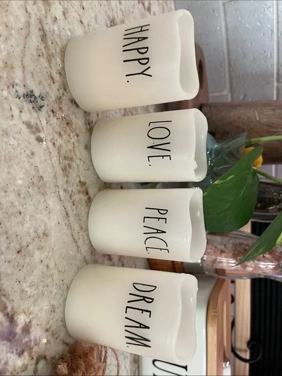 Rae Dunn Cream LED Votive Candle Set - Happy Love Peace Dream