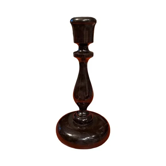 Vintage Hand Turned Dark Wood Taper Candlestick Holder‎ 7.5 Inch Espresso Finish