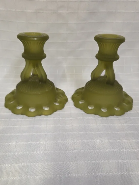 Westmoreland Satin Olive Green Candle Holders