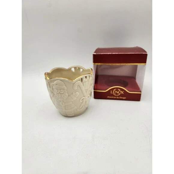 Lenox Merry Lights Santa Candy Cane Votive Tea Light Candle‎ Holder Christmas 3”