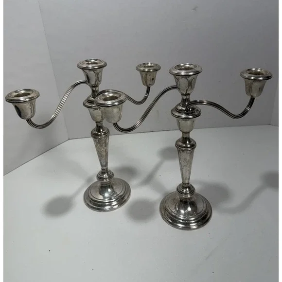 Gorham Sterling Silver Weighted Twist 808/1 Candelabra‎ Dents On It Pair