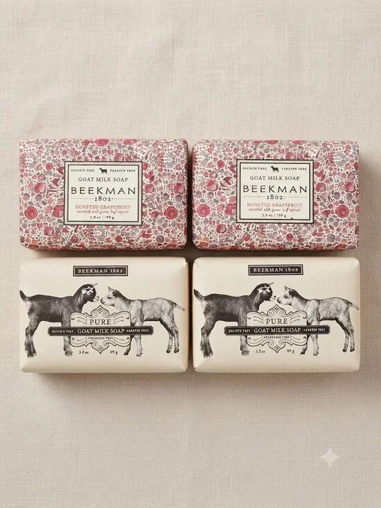 Beekman 1802 Goat Milk Soap Bundle - Honeyed Grapefruit & Pure (4 Pack)