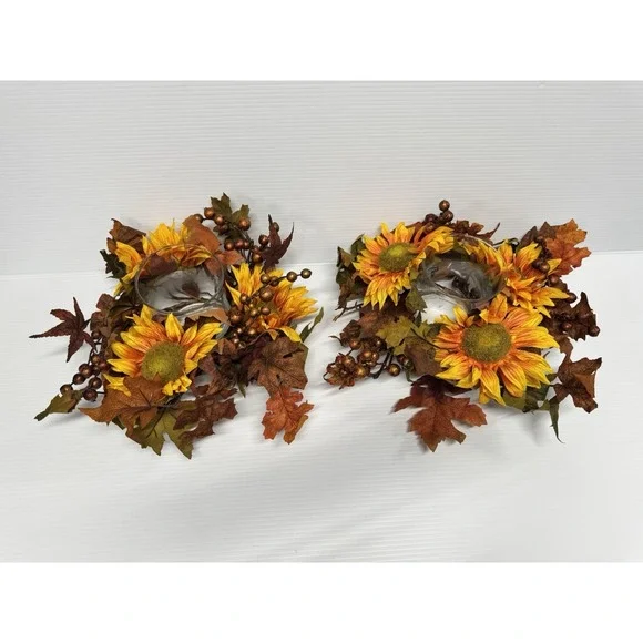 Set of 2 Domain Classic Harvest Sunflower Candle Holder Centerpieces Summer Fall