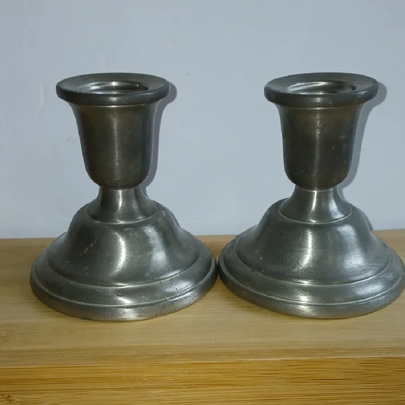 Pair Conn. House Pewter Candlestick Holders 3.5