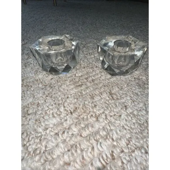 2 Vintage  FACETED BALL CRYSTAL‎ CANDLEHOLDERS 1.25