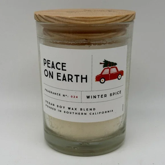 Leoben Co Scented Candle Unisex 9oz White Winter Spice Peace On Earth Soy Wax