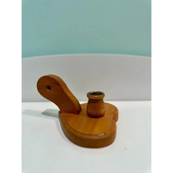 1989 Vintage Wooden Goose Heart Candlestick Holder Granny Decor