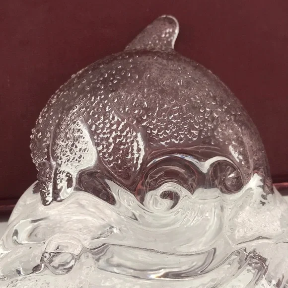 VTG PartyLite Glass Dolphin‎ on a Wave Tealight Holder