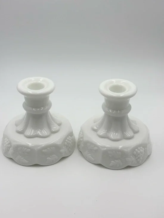 White‎ Decorative Milk Glass Candlestick Pair