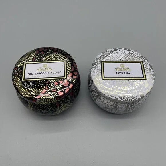 Set Of 2 VOLUSPA Coconut Wax Candles GOJI TAROCCO ORANGE & Mokara 4oz Ea. New
