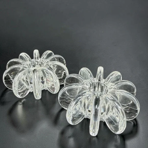 Rosenthal Studio Line Flower Disc Crystal Taper Candle Holder Set of 2 Germany