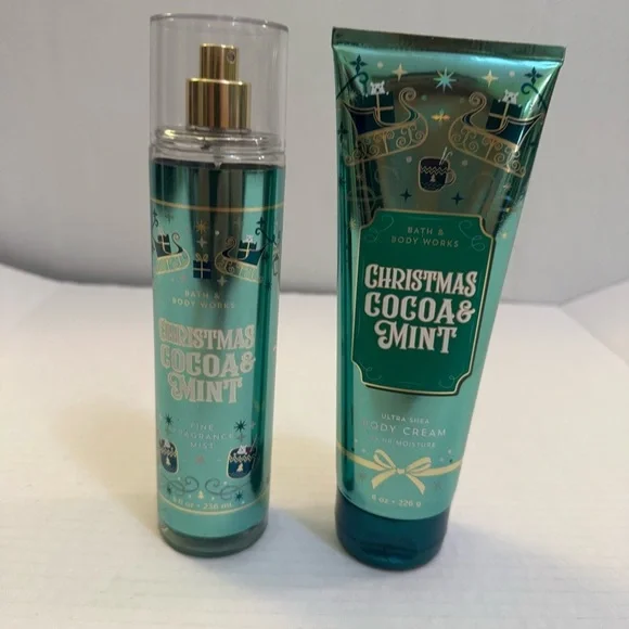 Bath & Body Works Christmas Cocoa & Mint Body Cream & Fine Fragrance Mist.