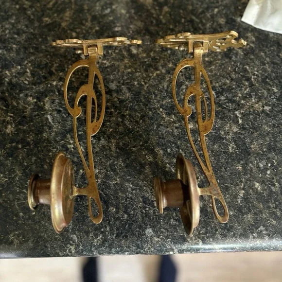 Pair Of Brass Candle Holders / Wall Scones