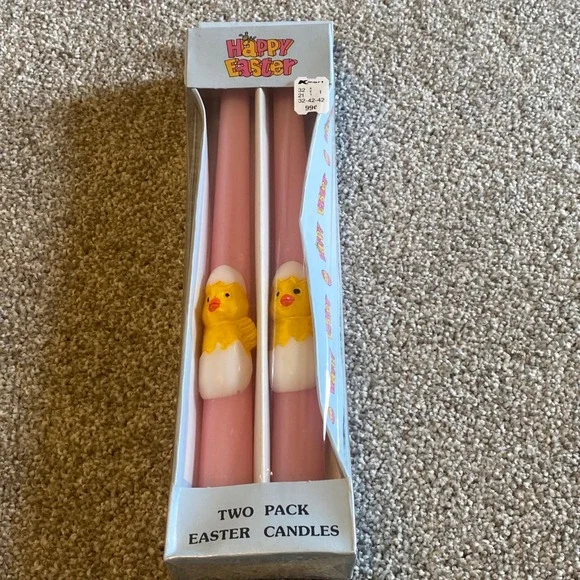 Vintage Kmart Easter‎ Candles 2 Pack Pink Taper Chick in Egg Novelty Decor