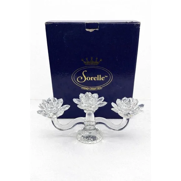 SORELLE Crystal Lotus Candle Holders Set Of 3 Convertible Candelabra Candlestick